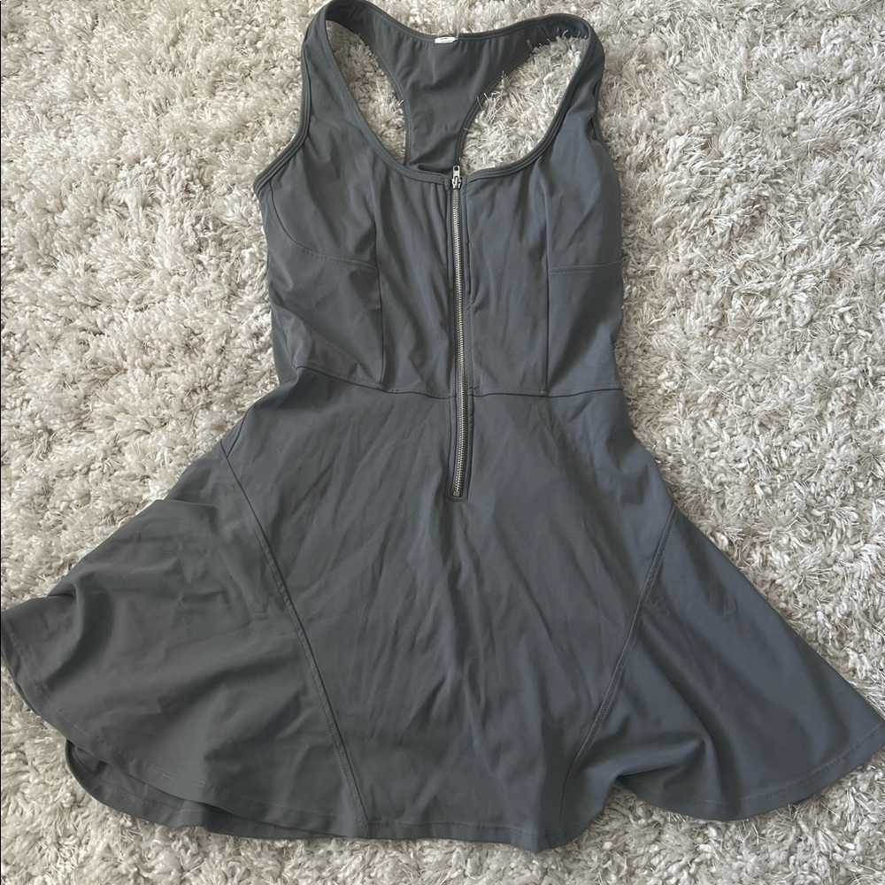 Gray Sleeveless Zip-Front Dress tennis dress with built in shorts